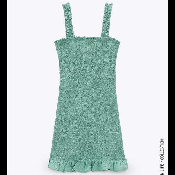 Zara Washed Green Textured Weave Dress NWT - Picture 5 of 8